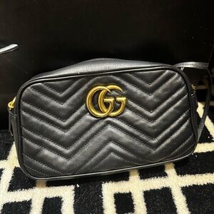 Gucci Black Matelasse Leather Small GG Marmont Shoulder Bag